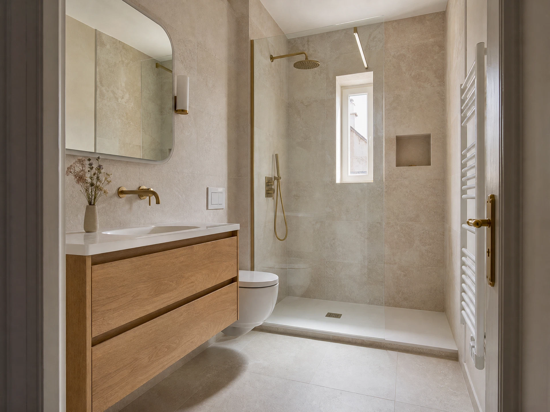 Projection visuelle : salle de bain contemporaine après rénovation